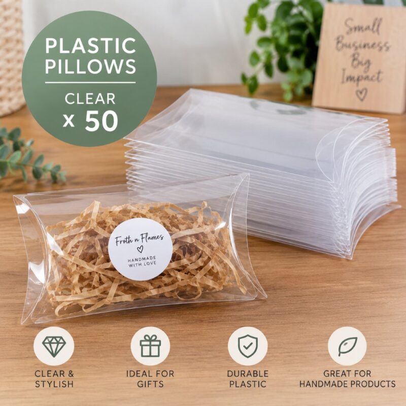 Clear plastic pillow boxes packaging pack of 50