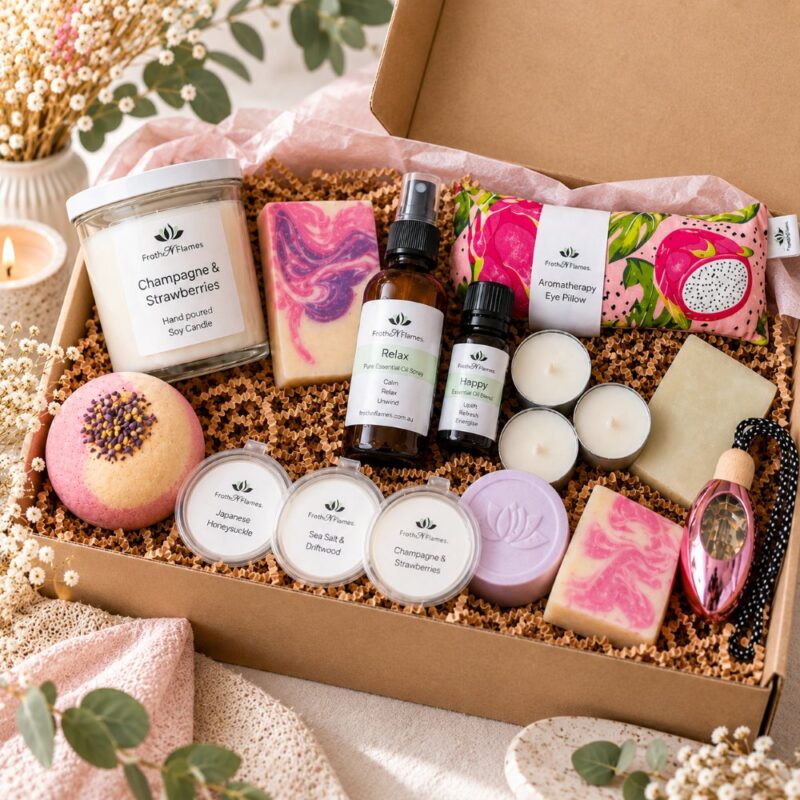 Froth n Flames Large Mystery Box with handmade soaps, candles and self-care products