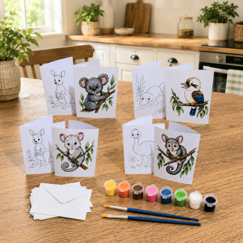 Kids Paint Your Own Card Kit with cards, paints and brushes